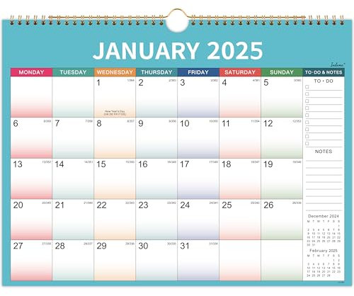 Kalender 2025–2026 – Wandkalender 2025–2026 mit dickem Papier, Kalender 2025–2026, Juli 2025 – Dezember 2026, Kalender mit Monatsansicht und Doppeldrahtbindung zum Aufhängen, große gemischte Farben