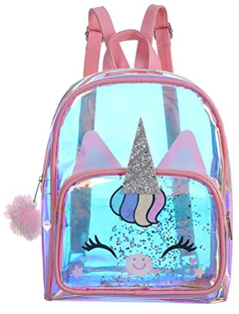 VALICLUD Einhorn- Rucksack- Holografischer Klarer Rucksack Transparenter Einhorn- Lässiger Tagesrucksack Schultasche für Mädchen