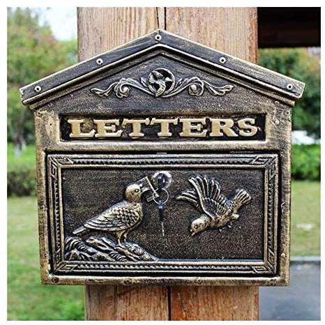 Briefkasten, Wandmontage, abschließbarer Briefkasten, Wandmontage, Briefkästen, verschließbarer Wandbriefkasten, Aluminium-Bronze, Vintage-Stil mit Vogel-Design, Wohnverriegelung (Farbe: B)