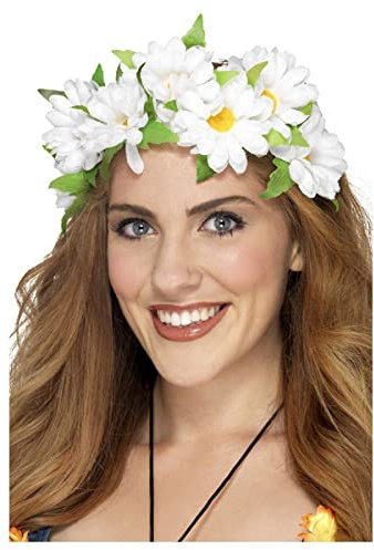 Haarreif mit voluminösen Margeriten Weiß und Blättern Grün Blumen Hippie Oktoberfest Festival Haarschmuck