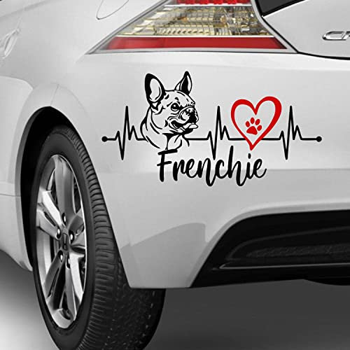 myrockshirt französische Bulldogge Frenchie Herzschlag Aufkleber Sticker ohne Hintergrund Autoaufkleber verschieden Größen/Farben Hunderasse