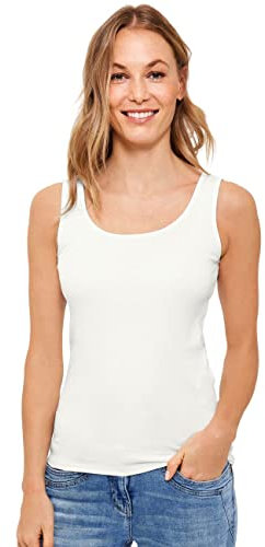 CECIL Damen Style Linda Basic Top Baumwolle, Vanilla White, M