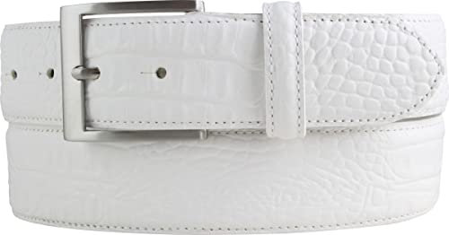 BELTINGER Gürtel mit Krokoprägung 4 cm | Leder-Gürtel für Herren 40mm Kroko-Optik | Herren-Gürtel mit Kroko-Muster 4cm | Weiß 95cm