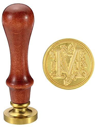 PATIKIL Buchstabe M Wachs Siegel Stempel für Umschlag Einladungskarten | Initiale Buchstabe Siegel Wachs Stempel Klassisch Retro Abnehmbarer Messingkopf Holz Handgriff, Stil 2