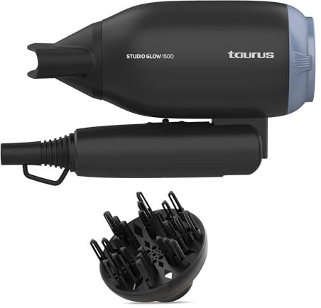 Taurus Studio Glow 1500, secador de viaje bivoltaje 110 y 240v, 1400W, plegable, 2 velocidades, 2 temperaturas, muy ligero y compacto.