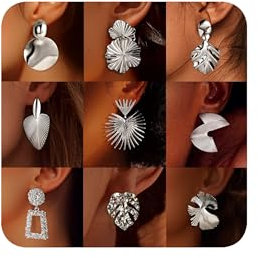 Kakonia 9Paar Clip Ohrringe Damen Gold Silber Ohrclips Non Pierced No Piercing Earrings Hypoallergen Fake Ohrringe Hängend Geometrische Blätter Double Ohrringe Piercing für Damen