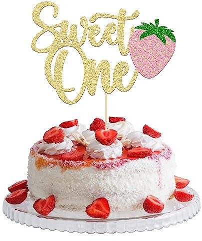 Gyufise 1 pieza de decoración para tarta de fresa dulce con purpurina para primer cumpleaños, decoración de tartas de fresa para baby shower, fiesta de cumpleaños, suministros de decoración de