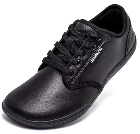 HOBIBEAR Unisex Breite Barfuss Schuhe Damen Herren Barfußschuhe Leder Minimalistische Outdoor Trail Running Walking Schuhe(Schwarz,38)