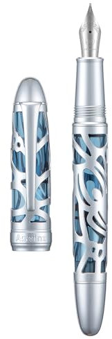 Asvine P80 Kolbenfüllfederhalter, extra feine Feder, Spinnen-Skelett, transparentes grau-blaues Acryl-Stiftetui und Schraubenschlüssel-Set, 1 stück (1er Pack)