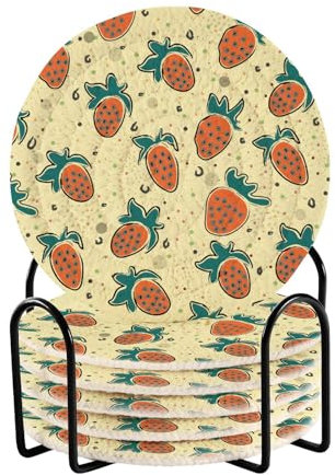 Erdbeeren Getränkeuntersetzer für Zuhause, 6 Stück, mit Halter, Untersetzer, Tischuntersetzer, Untersetzer, Heimdekoration