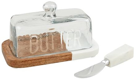 Mud Pie Holz-Marmor-Butter, Schale, 8,9 x 16,5 cm, Streuer, 14 cm, Weiß
