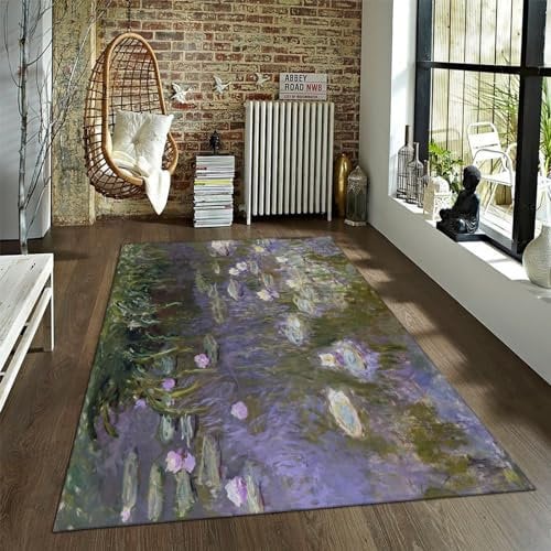 CIHCOHOME Maschinenwaschbarer Bereich Teppich Rutschfester Eingangsteppich für Wohnzimmer Teppich Claude Monet Seerose Bodenmatte Teppich für Küche Schlafzimmer Dekor 120x180cm