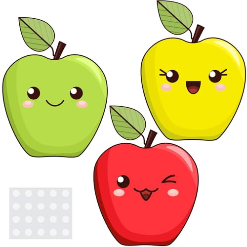 Kolldenn Lot de 45 découpes en forme de pomme pour tableau d'affichage rouge, vert et jaune, étiquettes de nom d'automne en papier pour salle de classe, enseignant, étudiant, décoration de porte