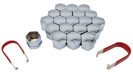 NAAA 20x Schraubenkappen 17mm Chrom Silber inkl. Abziehhaken Auto Mutter Covers Bolt Schutzkappen Radschraubenkappen SW17