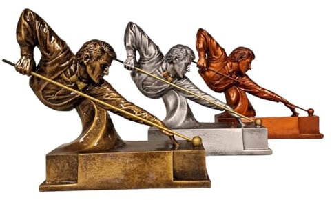 eberin · XL Billardpokal-Trio in Gold, Silber und Bronze! · Billardspieler Trophäe · Billard Wanderpokal · Billardspieler mit Queue · Billard Pokal mit Wunschtext · Größe 19 cm (Gold)