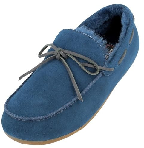 HAFLINGER Lammfellclog Mokassin Yumah Hausschuh Leder Blau (Mittelblau 70), Gr 42