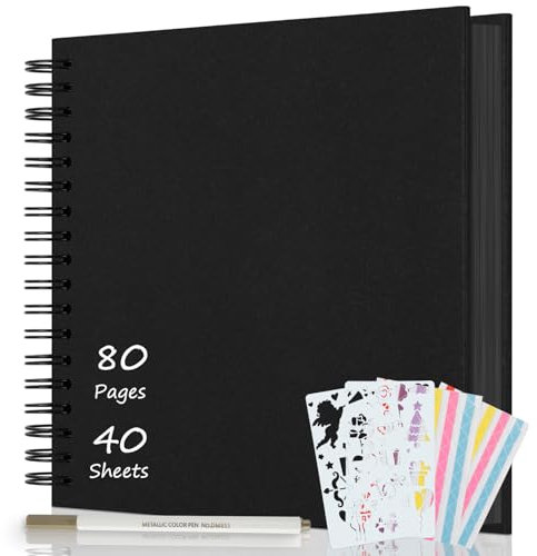 AIOR Fotoalbum zum Selbstgestalten 24x24cm, DIY Scrapbook 80 Seiten Fotoalben zum Einkleben, Fotobuch Gästebuch für Baby Familie, Jahrestag Geburtstags Hochzeit Geschenk (Schwarz)