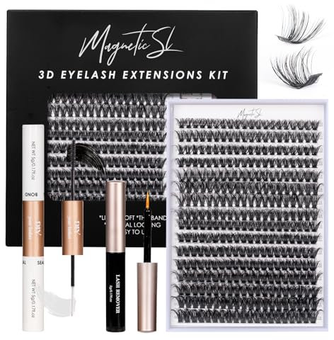 Individual-Lashes 320PCS 60D+80D DIY Lash Extension Kit with Bond and Seal 10-16mm MIX Fluffy False Eyelashes with Glue and Eyelash Applicator, Look Like Eyelash Extension at Home(60D+80D-0.07D)