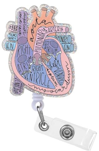 Dimeho Enrouleur de badge cardiaque rétractable avec pince crocodile pour badge d'identification anatomique, infirmière, infirmière, accessoire pour infirmière, médecin, étudiant, assistant médical,