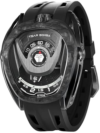 TSAR BOMBA Uhren für Herren, Automatikuhren, Edelstahl, mechanische Herrenuhren, Japanisches Uhrwerk, Viton-Armband, austauschbar, 100 m wasserdicht, Luxus-Designer-Uhren, Geschenk für Herren
