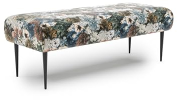 CAVADORE Sitzbank Amba, Trendige Polsterbank 2-sitzig für Küche, Esszimmer oder Wohnküche / Küchenbank passend zum 2-Sitzer Amba / 119 x 52 x 54 / Jacquard Flachgewebe: Blumenmuster Blau