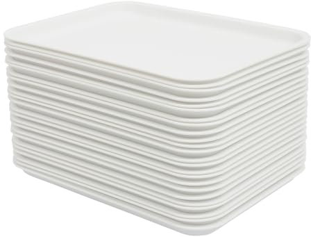 24 vassoi in plastica, antiscivolo, rettangolari, in plastica, per cucina, sala da pranzo, 36 x 27 x 2 cm (bianco)