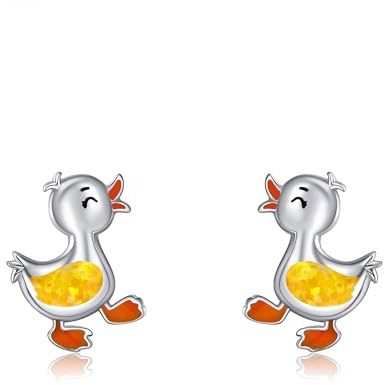 Entenohrringe S925 Sterling Silber Ente Gelber Opal Ohrstecker Niedliche Tier Ente Schmuck Geschenke Für Geschenke Frauen