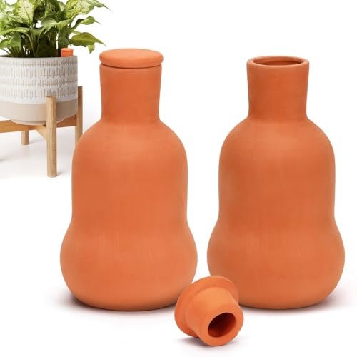 Ebristar Pot en terre cuite à arrosage automatique avec couvercle, réutilisable et automatique pour arrosage des plantes, piquets de stockage, bulbe d'arrosage des plantes avec pots d'irrigation en