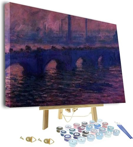 Claude Monet Peinture par numéro pour adultes débutants - Peinture par numéros sur toile - Motif pont de Waterloo - Par Claude Monet