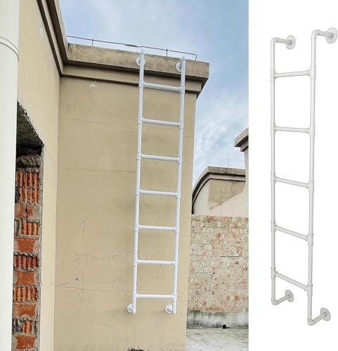 AviiSo Scala Domestica Scale sospese a parete per tetto/garage esterno, Scala da muro per soffitta/cortile in ferro battuto, Carica 330 libbre(Color:White,Size:175cm/69 in)