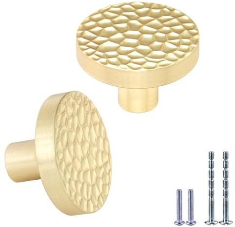 IAFVKAI 2X Cabinet Knobs Zinc Alloy Gold Drawer Knob Brushed Brass Round Cabinet Kitchen Handle Gold Door Dresser Knob for Kitchen Cupboard Door