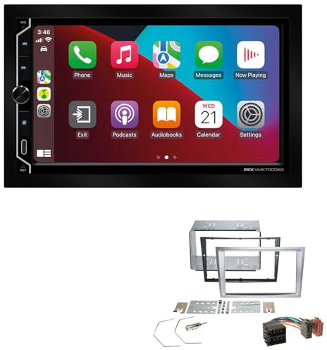 ESX VMX700DAB 2-DIN Autoradio kompatibel mit Wireless Apple CarPlay Android Auto Bluetooth DAB+ passend für Opel Corsa C 2000-2006 Aluminium