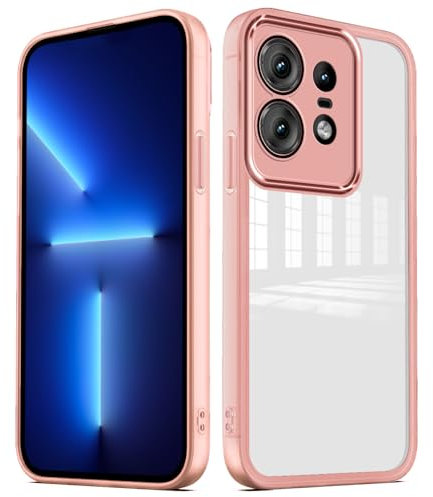 YUXING Funda para Motorola Edge 50 Pro Carcasa Transparente con Película Protectora de Lente Ultra Delgado Antichoque Bumper Slim Case - Rosa