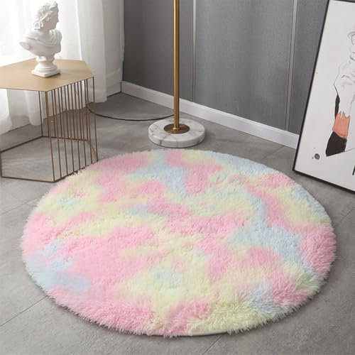 Generisch Teppich Rund Wohnzimmerm, Hochflor Flauschig Modernes Weicher Teppich für Schlafzimmer Oder Kinderzimmer, Shaggy Bettvorleger Indoor Outdoor Carpet, rutschfest Matte,Rainbow,50cm