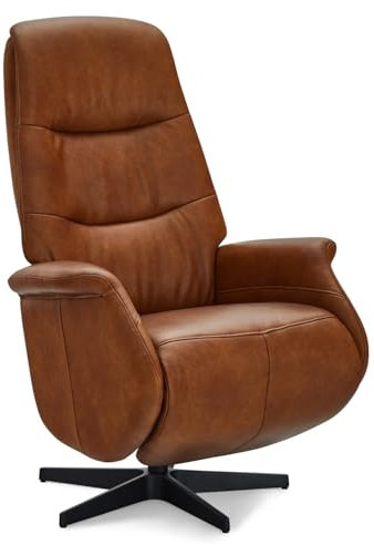 Furnhouse Delta Relaxsessel Cognac Braun – Manuell Verstellbarer Echtleder-TV-Sessel mit Liegefunktion, 360° Drehfunktion, Lederbezug, verstellbare Kopfstütze, ergonomischer Ruhesessel für Wohnzimmer