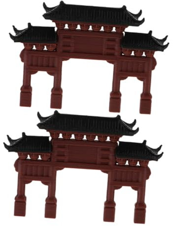 DECHOUS 2pcs Miniature Chinese Gate Model for Aquarium Bonsai Decoration Micro Landscape Compact Elegant Miniature Building for Home Garden