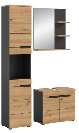 xonox.home - Badkombination Canu 3-tlg. Set 116x193x34 cm in Basalt grau und Artisan - Badezimmerkombination Badmöbel Badset - zeitloses Design