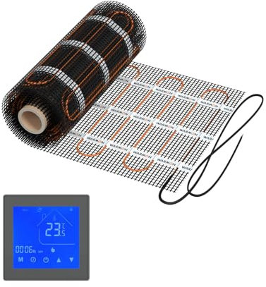 Elektrische Wandheizung vertikal: Zweiader-Heizmatte for WARMON CLASSIC LIGHT 100 W/m² mit Thermostat MCS 450 Touch schwarz - 14 m², Thermostat:MCS 450 Non WiFi - Schwarz, Mattengröße:4 m²