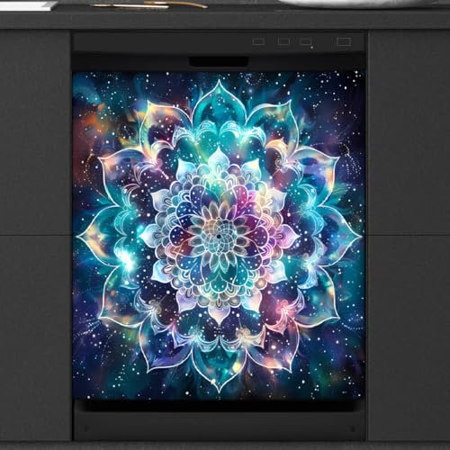 Psychedelisches Mandala-Geschirrspüler-Magnetabdeckung, Mandala-Blume, magnetisch, Geschirrspüler-Dekor-Aufkleber, Kühlschrank-Panel, Aufkleber, Küche, Zuhause, Dekoration, 53,3 x 66 cm