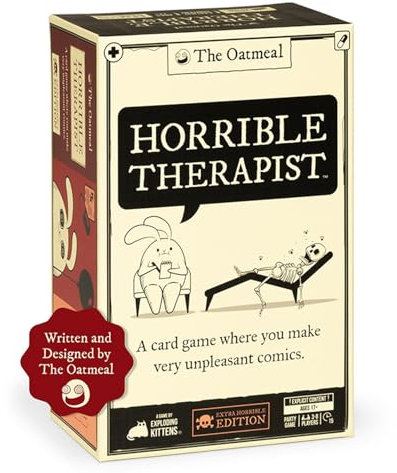 Exploding Kitten Horror Therapist Extra Horror Edition macht ein sehr unangenehmes Comic-Kartenspiel