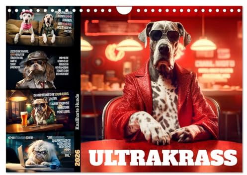 ULTRAKRASS Knallharte Hunde (Wandkalender 2026 DIN A4 quer), CALVENDO Monatskalender: Ironische Vierbeiner (CALVENDO Spass)