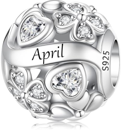Micoo Charm en Argent Sterling 925 avec Pierre de Naissance, Charm à Trèfle à Quatre Feuilles et Perles pour Bracelets et Colliers, Bijou Cadeau pour les Femmes