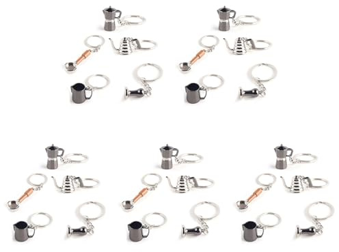 Tuesoa 25PCS Coffee Tamper Keychain Espresso Portafilter Moka Pitcher Keyring Portable Coffee Accessories Gift
