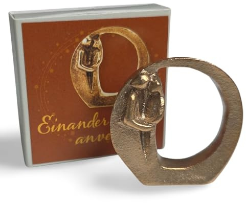 Herzmensch Kleine Liebespaar Hochzeitspaar Mann und Frau Figur Gold aus massiver Bronze 4 cm als Geschenk zur Hochzeit, Jahrestag, Weihnachten, Hochzeitstag