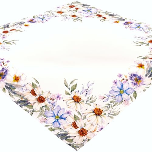 Tischdecke Weiß 85x85 Mitteldecke Geblümt Tischserviette Stoff Pflegeleichte Tischdekoration Sommer Tischwäsche Waschbar