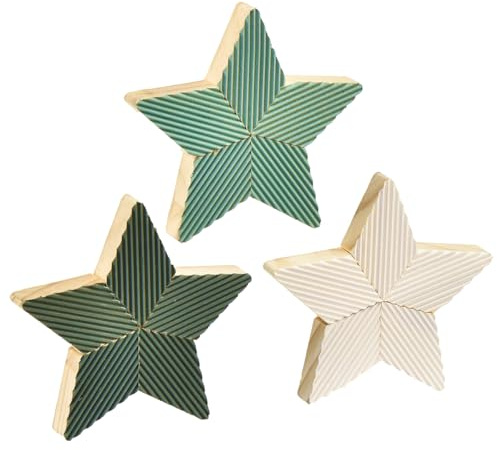 Viana 6er Set Weihnachtsdeko Holzsterne Tischdeko Geriffelt Skandi Look Weihnachtssterne Grün Mint Weiß 11cm, 6 Stück