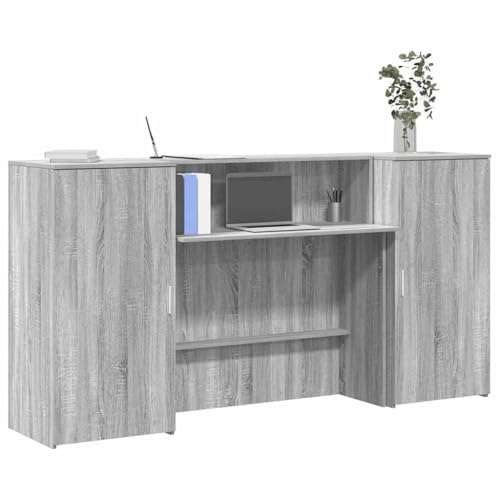 Refined Empfangstheke Empfangstresen Salon Empfangstheke Kassentheke Empfangstisch Büro Empfangstheke Grau Sonoma 200x50x103,5 cm Holzwerkstoff