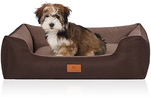 Knuffelwuff Hundebett Luke aus Velours mit feinem Handwebcharakter S 70 x 50cm Braun-Potatoe - Abnehmbarer Bezug - leicht zu reinigen - für große, mittelgroße und kleine Hunde