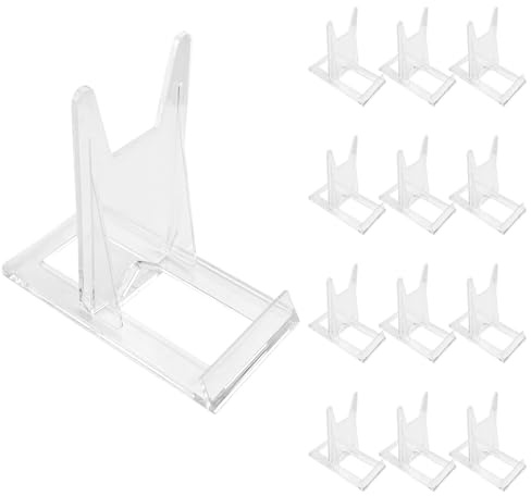 Ravytha 12 Stück Tellerständer, Tellerhalter, Kunststoff Aufsteller, Bilderständer Verstellbar Dekotellerhalter, Transparent Display Ständer, Dekoteller Halterung, für Bücher/Bilderrahmen/CD/Handy