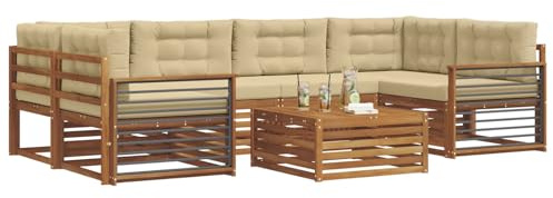 vidaXL Outdoor-Sofagarnitur mit Kissen 8 pcs Natur und Beige, Gartenmöbel, modernes Outdoor-Sofa, strapazierfähiges Set, Terrassen-Lounge und Sitzgruppe